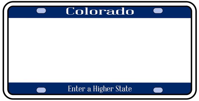 Colorado state license plate in the colors of the state flag with the flag icons over a white background
