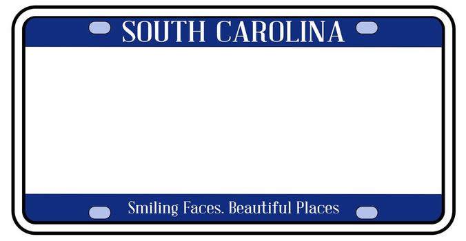 Blank South Carolina state license plate in the colors of the state flag over a white background