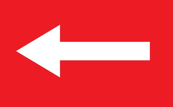 White directional arrow pointing eft on a red background