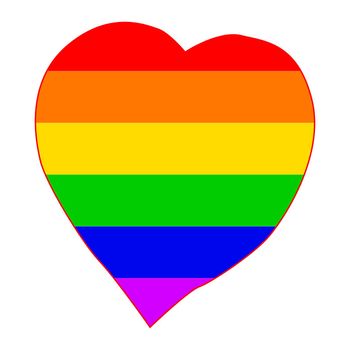 An LGBT gay pride heart in the colors of the rainbow flag isolated on a white backgropund