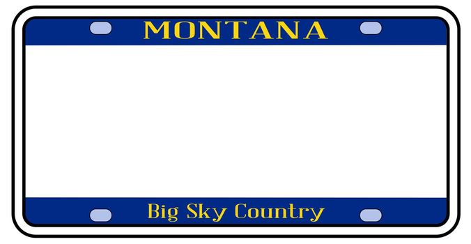 Blank Montana state license plate in the colors of the state flag over a white background