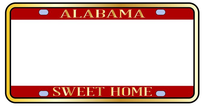 Blank Alabama state license plate in the colors of the state flag over a white background