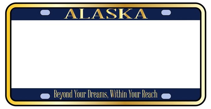 Blank Alaska state license plate in the colors of the state flag over a white background