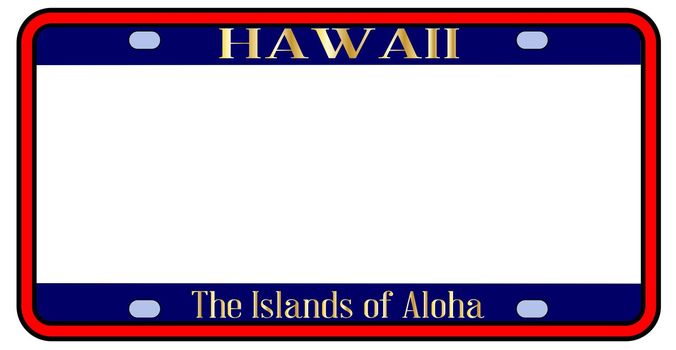 Blank Hawaii state license plate in the colors of the state flag over a white background