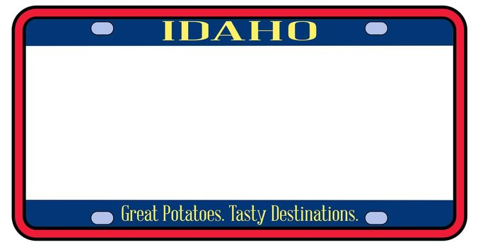 Blank Idaho state license plate in the colors of the state flag over a white background