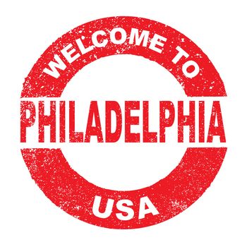 A grunge rubber ink stamp with the text Welcome To Philadelphia USA over a white background