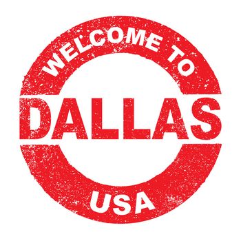A grunge rubber ink stamp with the text Welcome To Dallas USA over a white background