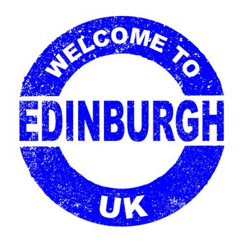 A grunge rubber ink stamp with the text Welcome To Edinburgh UK over a white background