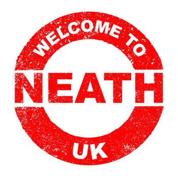 A grunge rubber ink stamp with the text Welcome To Neath UK over a white background