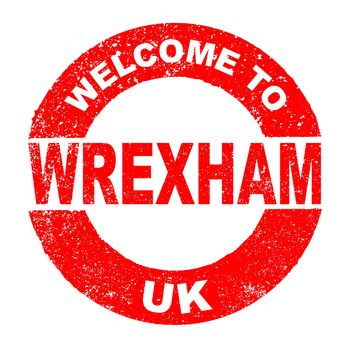 A grunge rubber ink stamp with the text Welcome To Wrexham UK over a white background