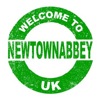 A grunge rubber ink stamp with the text Welcome To Newtownabbey UK over a white background