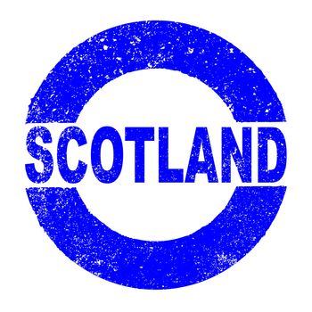 A grunge rubber ink stamp with the text Scotland over a white background