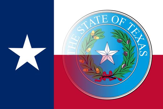 The flag of the USA state of TEXAS with the state seal faded into the flag