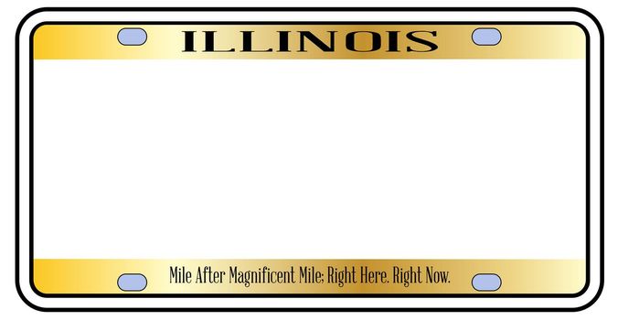 Blank Illinois state license plate in the colors of the state flag over a white background