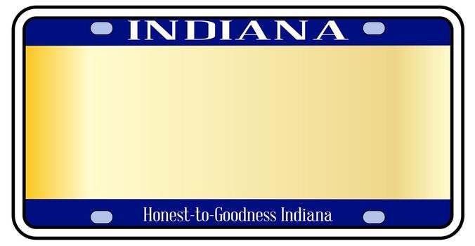 Blank Indiana state license plate in the colors of the state flag over a white background