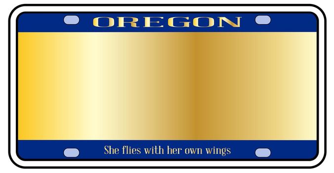 Blank Oregon state license plate in the colors of the state flag over a white background