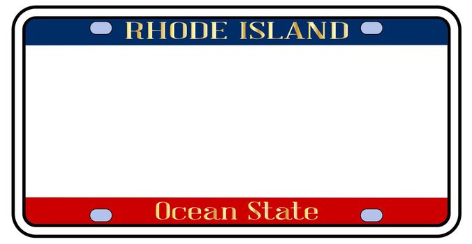 Blank Rhode Island state license plate in the colors of the state flag over a white background