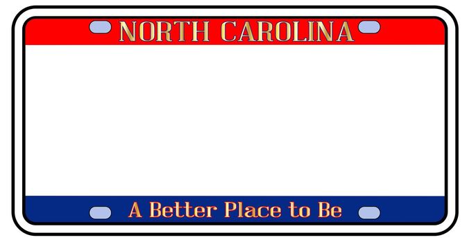 Blank North Carolina license plate in the colors of the state flag over a white background