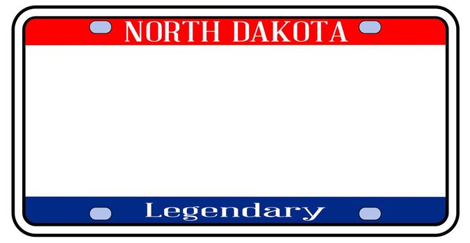 Blank North Dakota license plate in the colors of the state flag over a white background