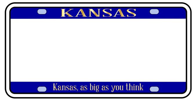 VBlank Kansas state license plate in the colors of the state flag over a white background