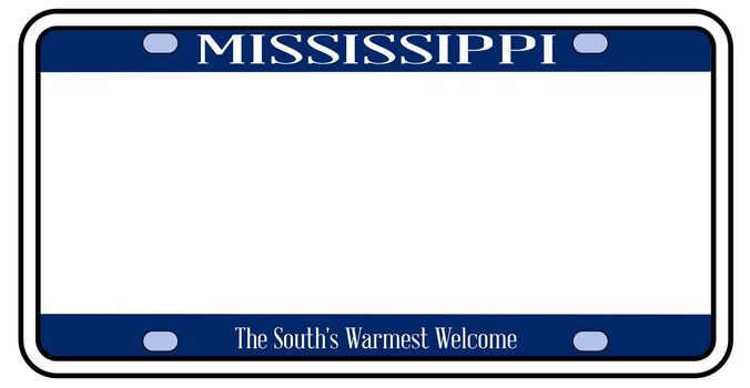 Blank Mississippi state license plate in the colors of the state flag over a white background