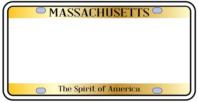 Massachusetts state license plate in the colors of the state flag over a white background