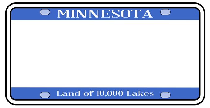 Blank Minnesota state license plate in the colors of the state flag over a white background