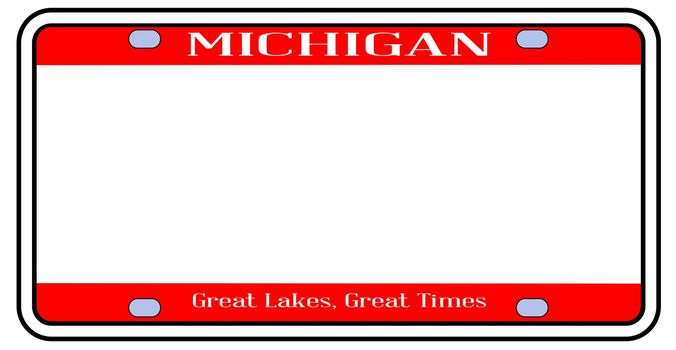 Michigan state license plate in the colors of the state flag over a white background