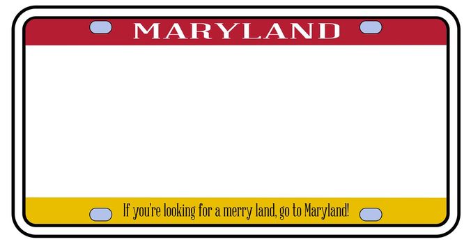 Maryland state license plate in the colors of the state flag over a white background