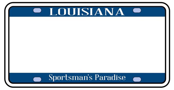 Louisiana state license plate in the colors of the state flag with the flag icons over a white background