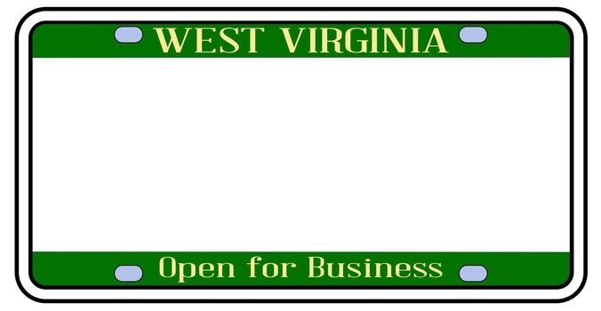 Blank West Virginia license plate in the colors of the state flag over a white background