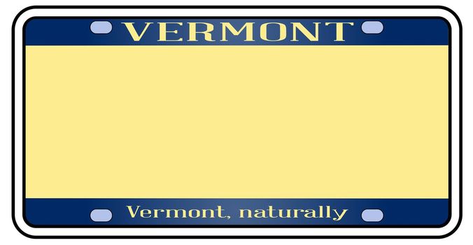 Blank Vermont license plate in the colors of the state flag over a white background