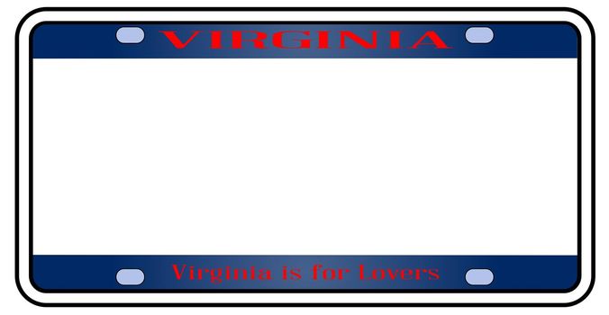Blank Virginia license plate in the colors of the state flag over a white background