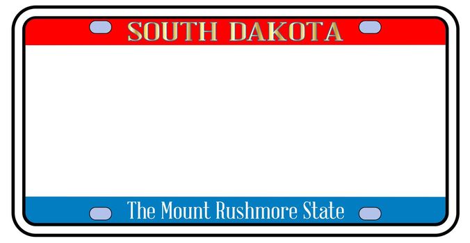 Blank South Dakota license plate in the colors of the state flag over a white background