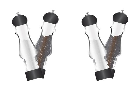 Glass salt and pepper grinder seamless banner over a white background