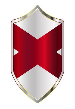 A typical crusader type shield with the state flag of Alabama all isolated on a white background