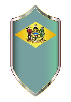 A typical crusader type shield with the state flag of Delaware all isolated on a white background