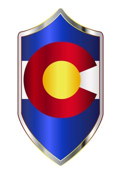 A typical crusader type shield with the state flag of Colorado all isolated on a white background