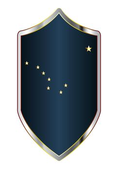 A typical crusader type shield with the state flag of Alaska all isolated on a white background