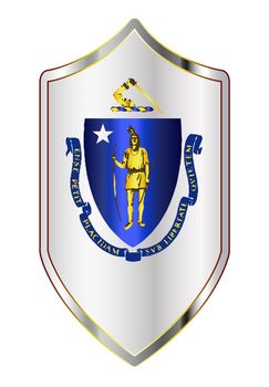 A typical crusader type shield with the state flag of Massachusetts all isolated on a white background
