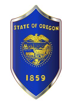 A typical crusader type shield with the state flag of Oregon all isolated on a white background
