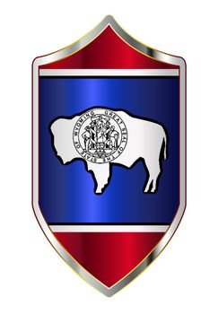 A typical crusader type shield with the state flag of Wyoming all isolated on a white background