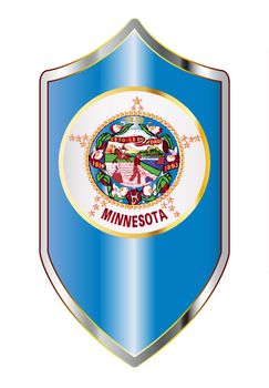 A typical crusader type shield with the state flag of Minnesota all isolated on a white background