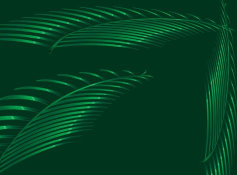 Silhouette in green of palm leavs and branches over a green background