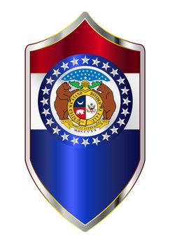 A typical crusader type shield with the state flag of Missouri all isolated on a white background