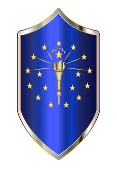 A typical crusader type shield with the state flag of Indiana all isolated on a white background