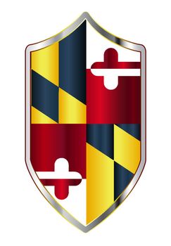 A typical crusader type shield with the state flag of Maryland all isolated on a white background