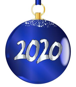 A blue 2020 christmas decorative ball.