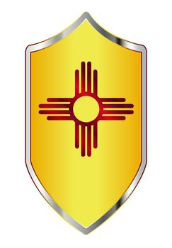 A typical crusader type shield with the state flag of New Mexico all isolated on a white background
