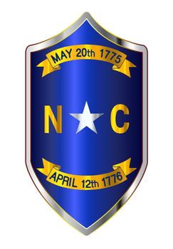 A typical crusader type shield with the state flag of North Carolina all isolated on a white background